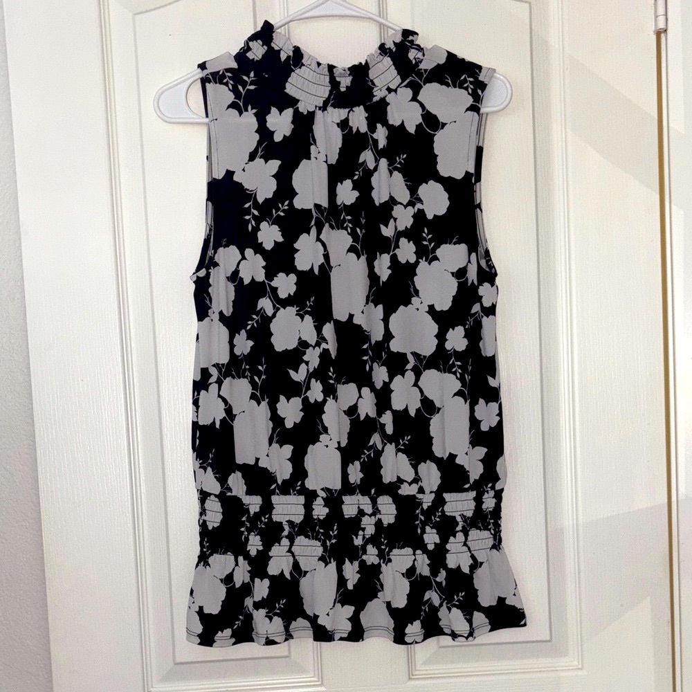 White House Black Market Black and White Floral Blouse